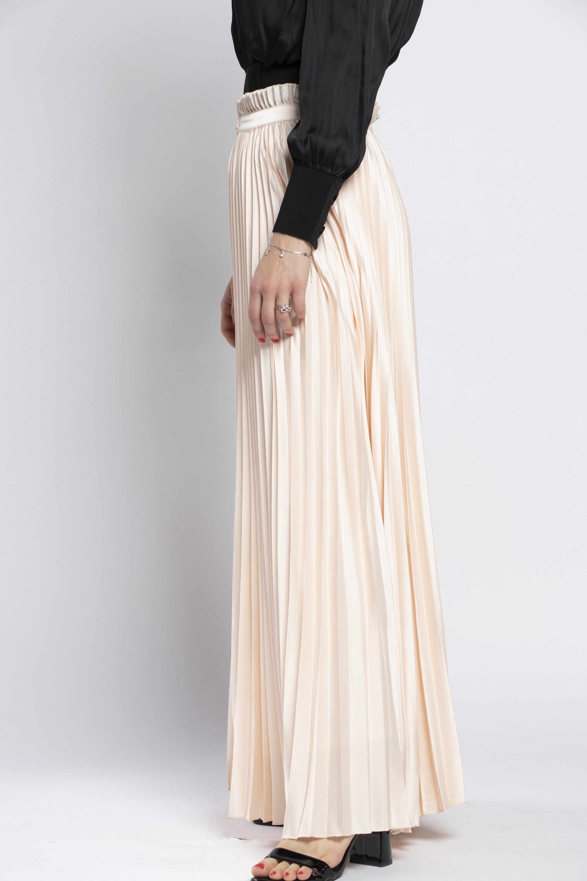 نتشي تنورة بليسيه طويلة مزينة بحزام نسائية