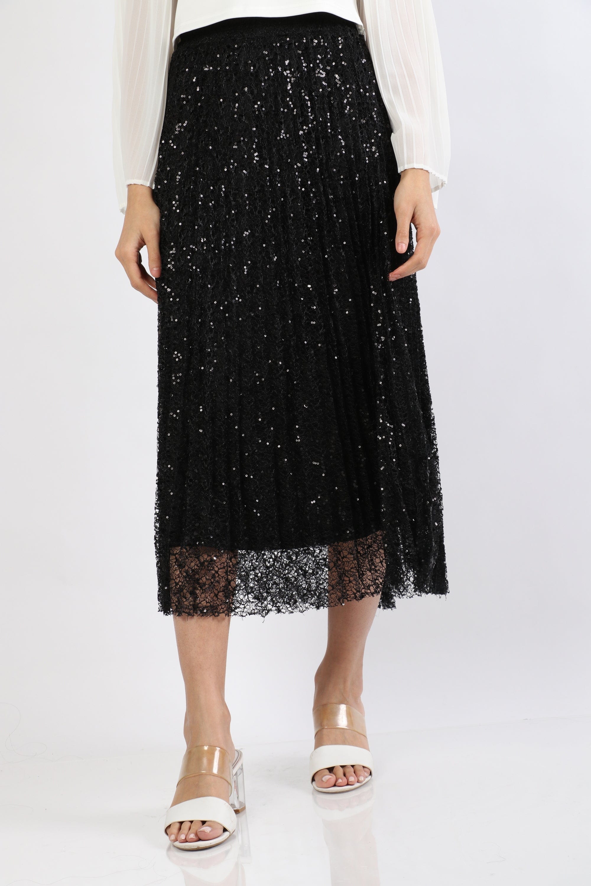 نتشي تنورة ميدي دانتيل منقوشة مبطنة