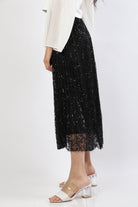 نتشي تنورة ميدي دانتيل منقوشة مبطنة