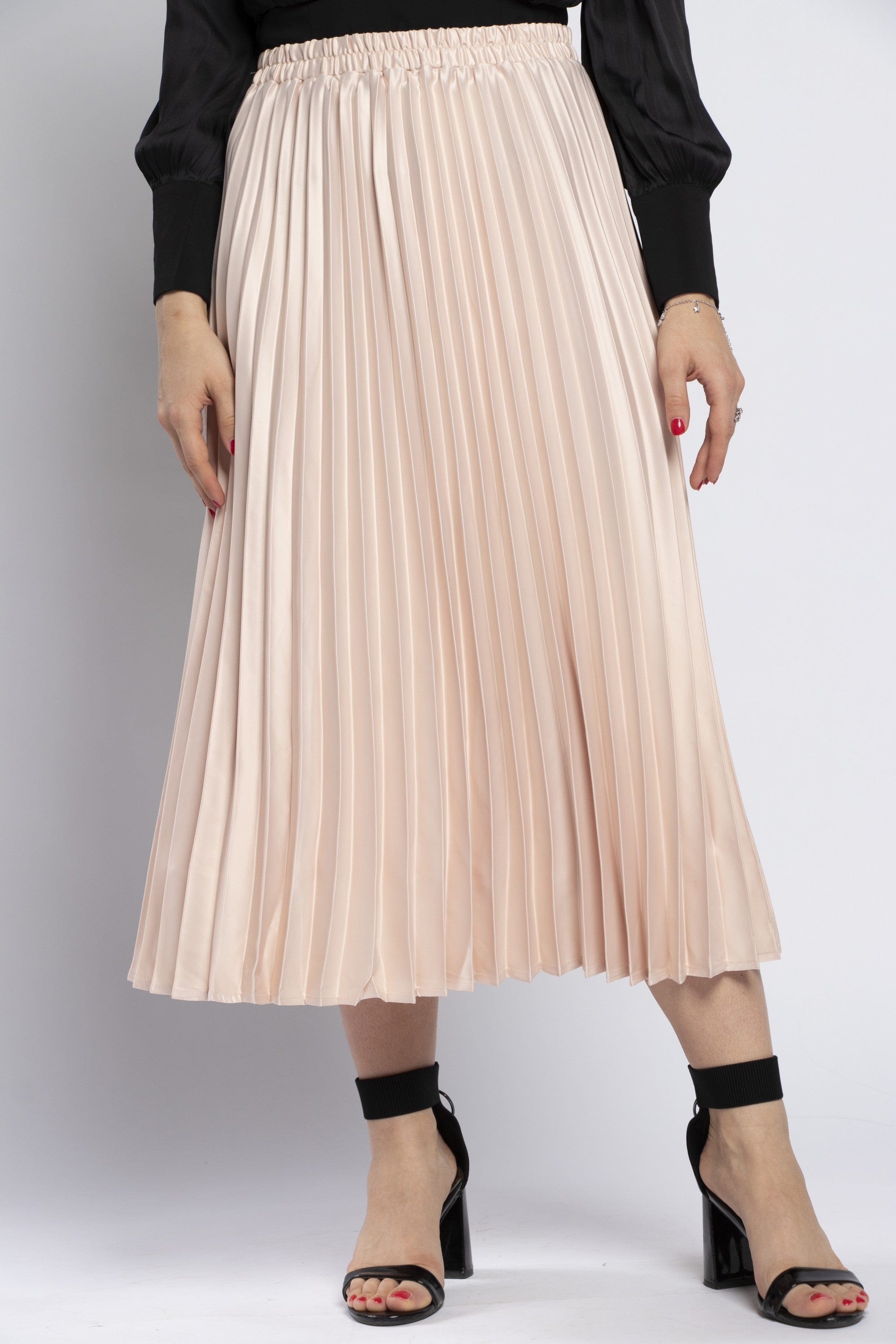 نتشي تنورة ميدي بيليسيه سادة بخصر مطاط