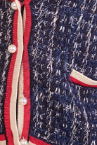 دريسنج بولا بلوزة منقوشة خيوط بأزرار وجيوب أمامية بأكمام طويلة أزرق