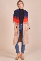 دريسنج بولا كارديجان طويل مخطط بالعرض بأكمام طويلة بيج