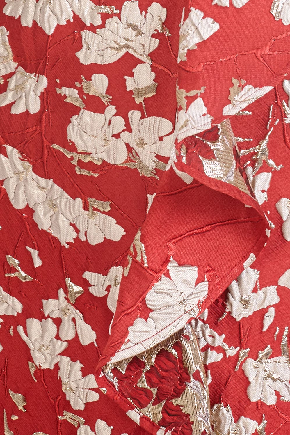 دريسنج بولا فستان ميدي موردة بكشكشة جانبية بلا أكمام أحمر