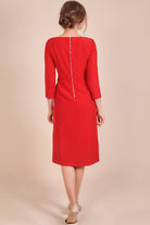 دريسنج بولا فستان سادة ميدي سهرة 3/4 كم بكشكشة نسائي أحمر