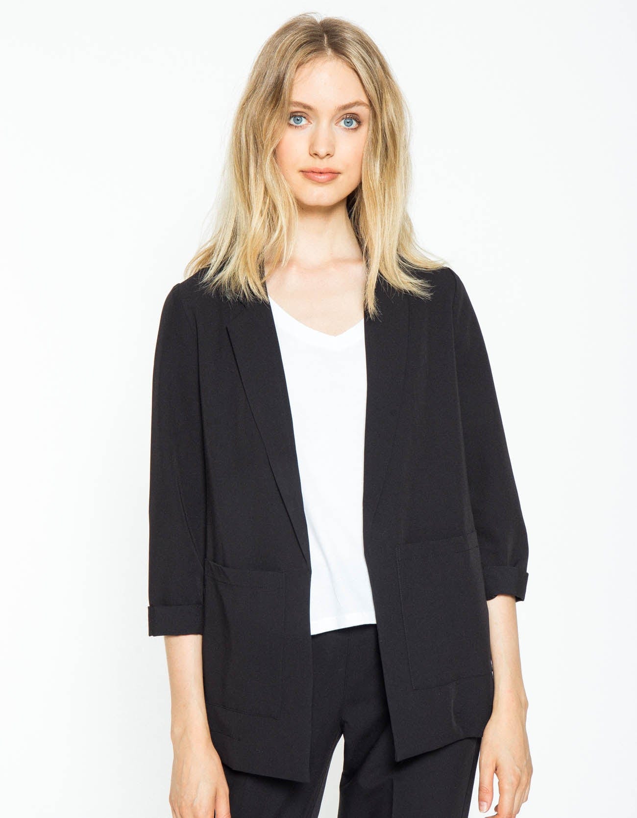 شانا جاكيت سادة كم طويل أسود