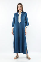 ديامانتين جلابة مغربية للنساء من البوليستر الناعم بفتحة صدر مطرزة