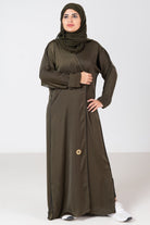 جوهرة عباية حرير مغسولسادة واسع كم طويل أخضر غامق