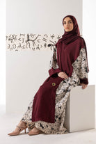 جوهرة عباية من الحرير المغسول باللون العنابي بنمط ثامودي مارون