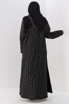 جوهرة عباية مفتوحة منقوشة كم طويلة أسود