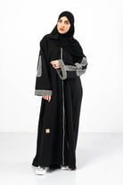 جوهرة عباية كتان مع قماش قطان واسعة مطرزة كم طويل أسود