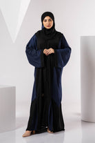 جوهرة عبايه بأكمام واسعه للنساء مع فاصل كروشيه أسود