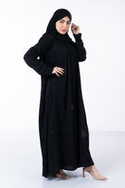 جوهرة عباية كريب بنمط مخطط بطبعة مربعات كلاسيكية أسود