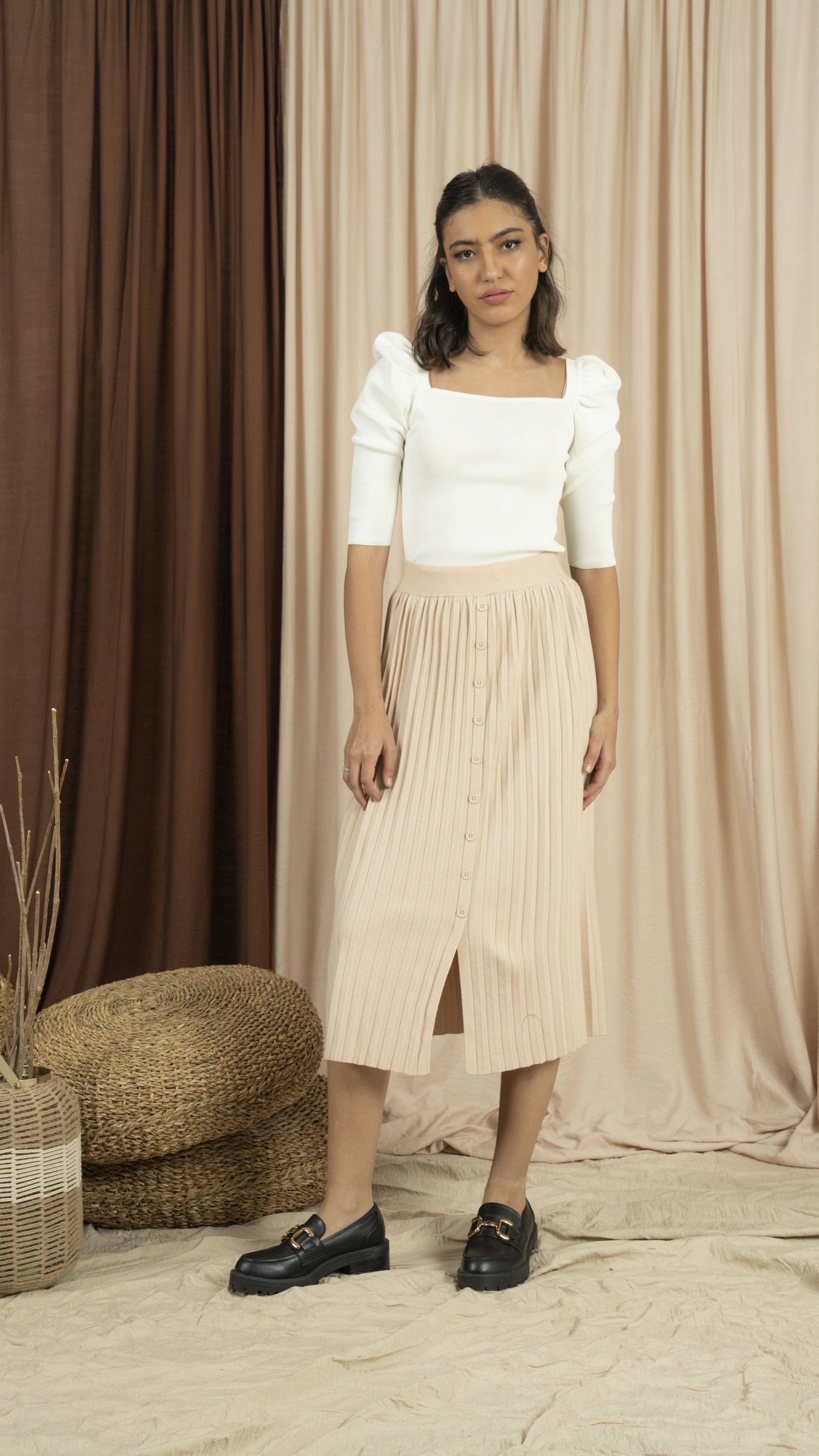 نتشي بلوزة ضيقة كتف مرتفع 3/4 كم نسائي