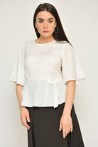 نتشي بلوزة سادة مخصر كم قصير واسع نسائي