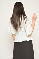 نتشي بلوزة سادة مخصر كم قصير واسع نسائي