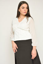 نتشي بلوزة سهرة بأزرار امامية وكم طويل نسائي