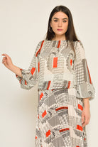 نتشي بلوزة منقوشة بكم طويل منفوخة نسائي