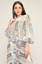 نتشي بلوزة منقوشة بكم طويل منفوخة نسائي