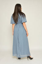 نتشي فستان طويل سادة برباط كم قصير