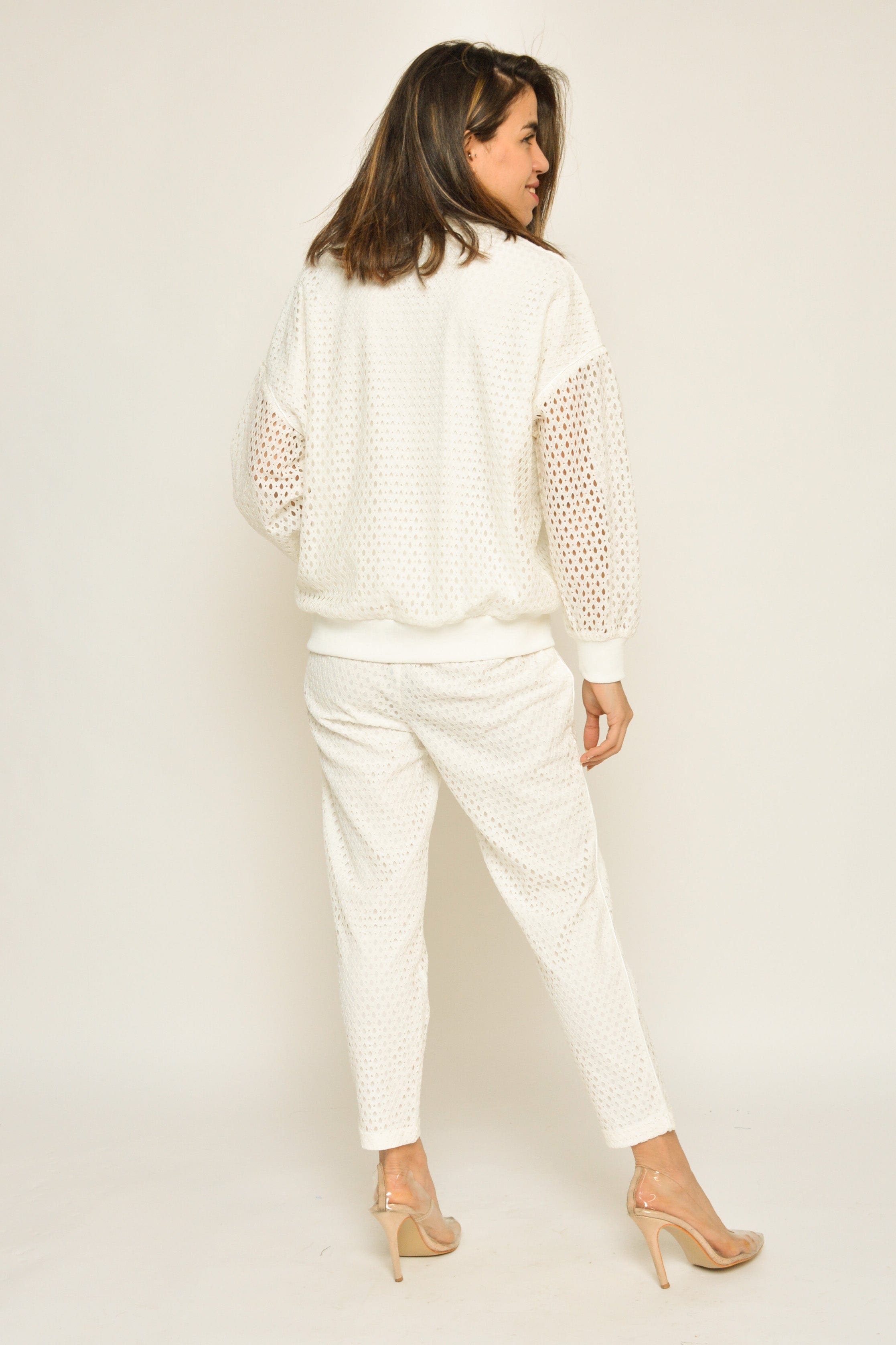 كيتشن بنطلون مخرم طويل نسائي أبيض