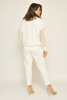 كيتشن بنطلون مخرم طويل نسائي أبيض