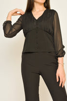 نتشي بلوزة سهرة بأزرار امامية وكم طويل نسائي