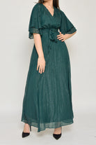 نتشي فستان سهره بحزام فتحة صدر سبعة كم قصير