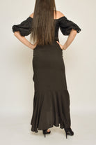 نتشي فستان ماكسي سهرة سادة اوف شولدر 3/4 كم أسود