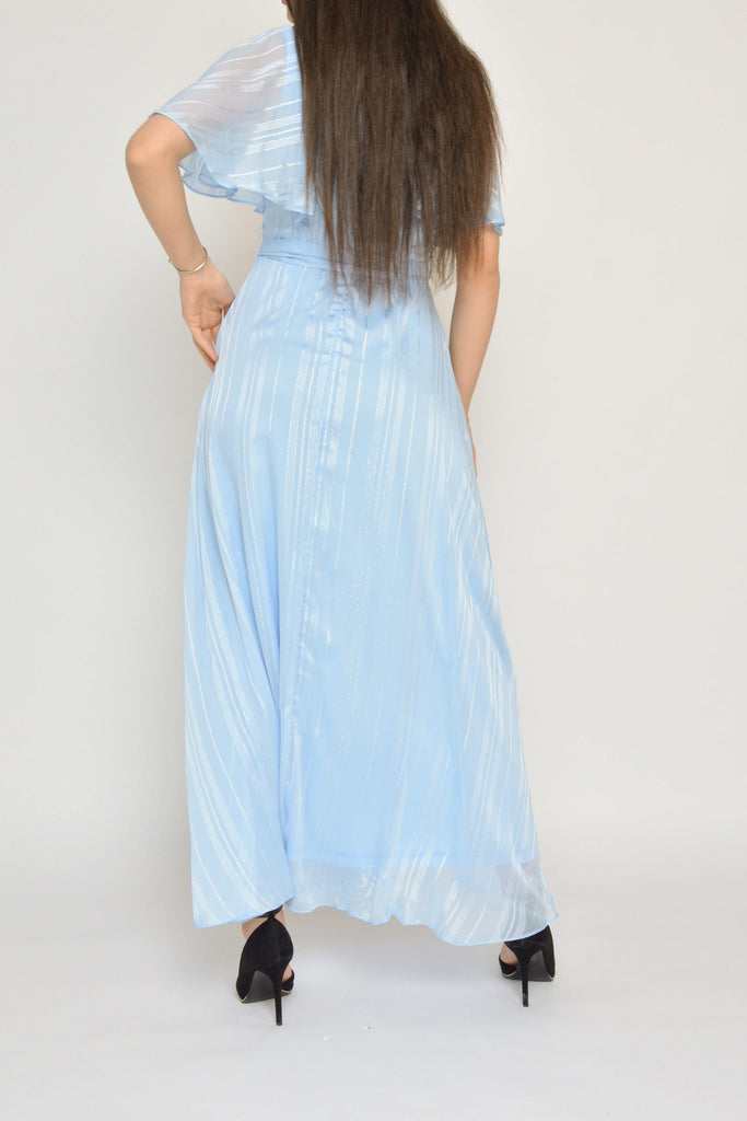 ميكا فستان طويل شيفون جاكار بحزام كم قصير فراشة