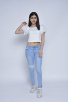 نتشي بنطلون سكيني مقطع على الركبة طويل نسائي