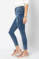 نتشي بنطلون جينز مقطع بسحاب وزرار وجيوب سكيني طويل نسائي