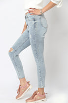 نتشي بنطلون جينز مقطع بسحاب وزرار وجيوب سكيني طويل نسائي