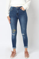 نتشي بنطلون جينز مقطع طويل بجيوب وسحاب نسائي