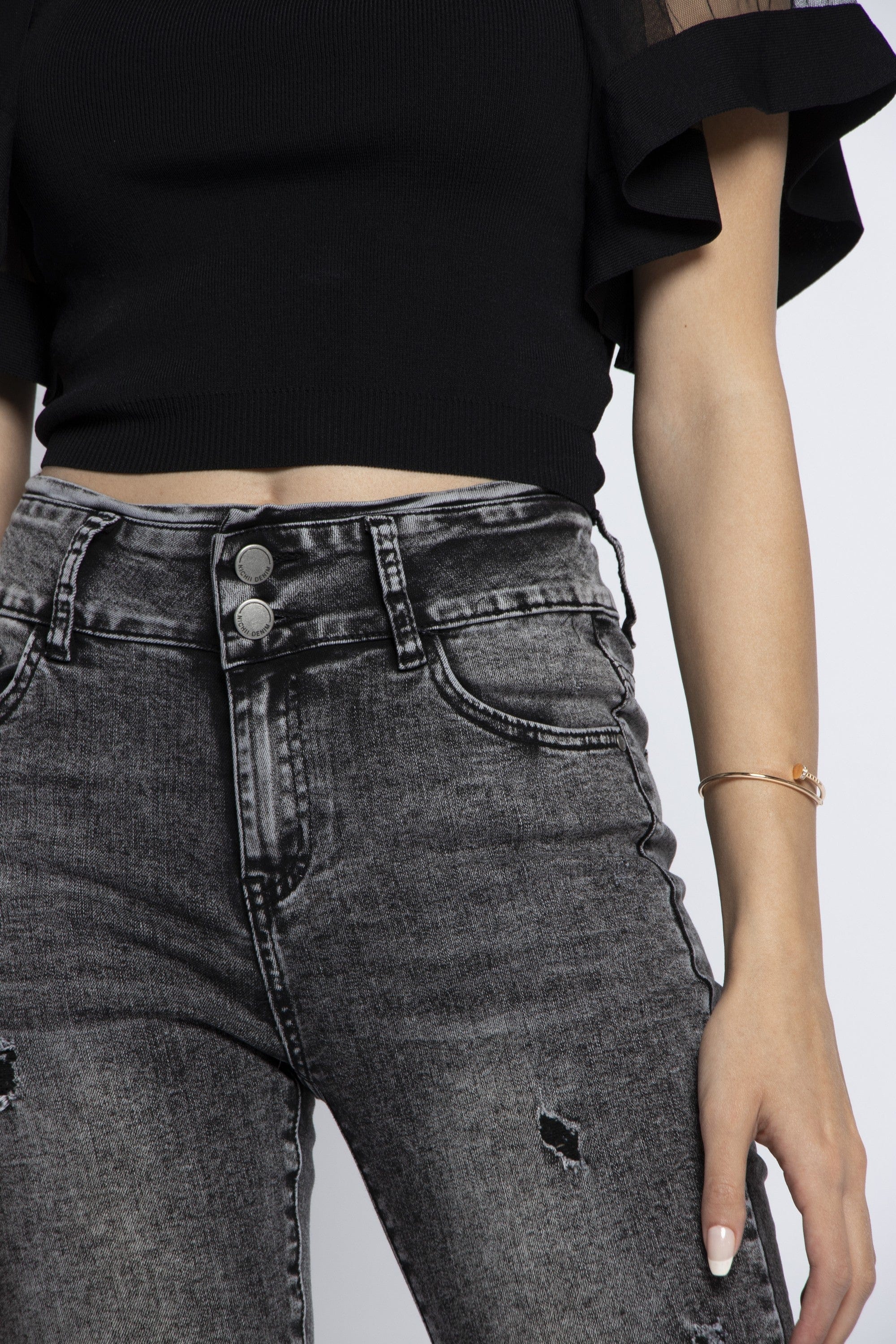 نتشي بنطلون جينز مقطع خصر مرتفع طويل نسائي