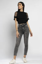 نتشي بنطلون جينز مقطع خصر مرتفع طويل نسائي