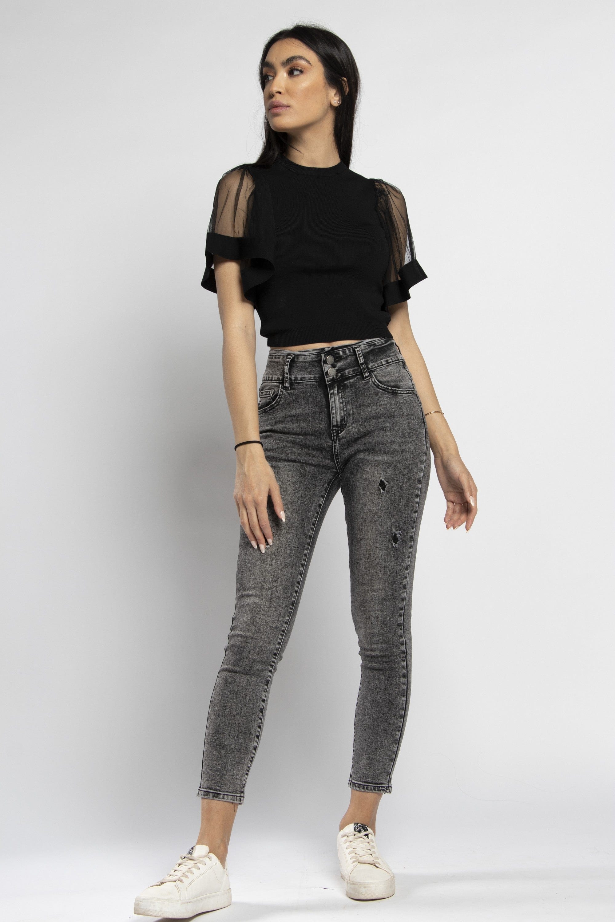 نتشي بنطلون جينز مقطع خصر مرتفع طويل نسائي