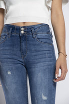 نتشي بنطلون جينز سكيني مصمم مع قطع طويل نسائي