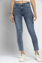 نتشي بنطلون جينز سكيني بفتحة فوق الركبة طويل نسائي