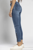 نتشي بنطلون جينز ضيق هاي ويست بسحاب وجيوب طويل نسائي