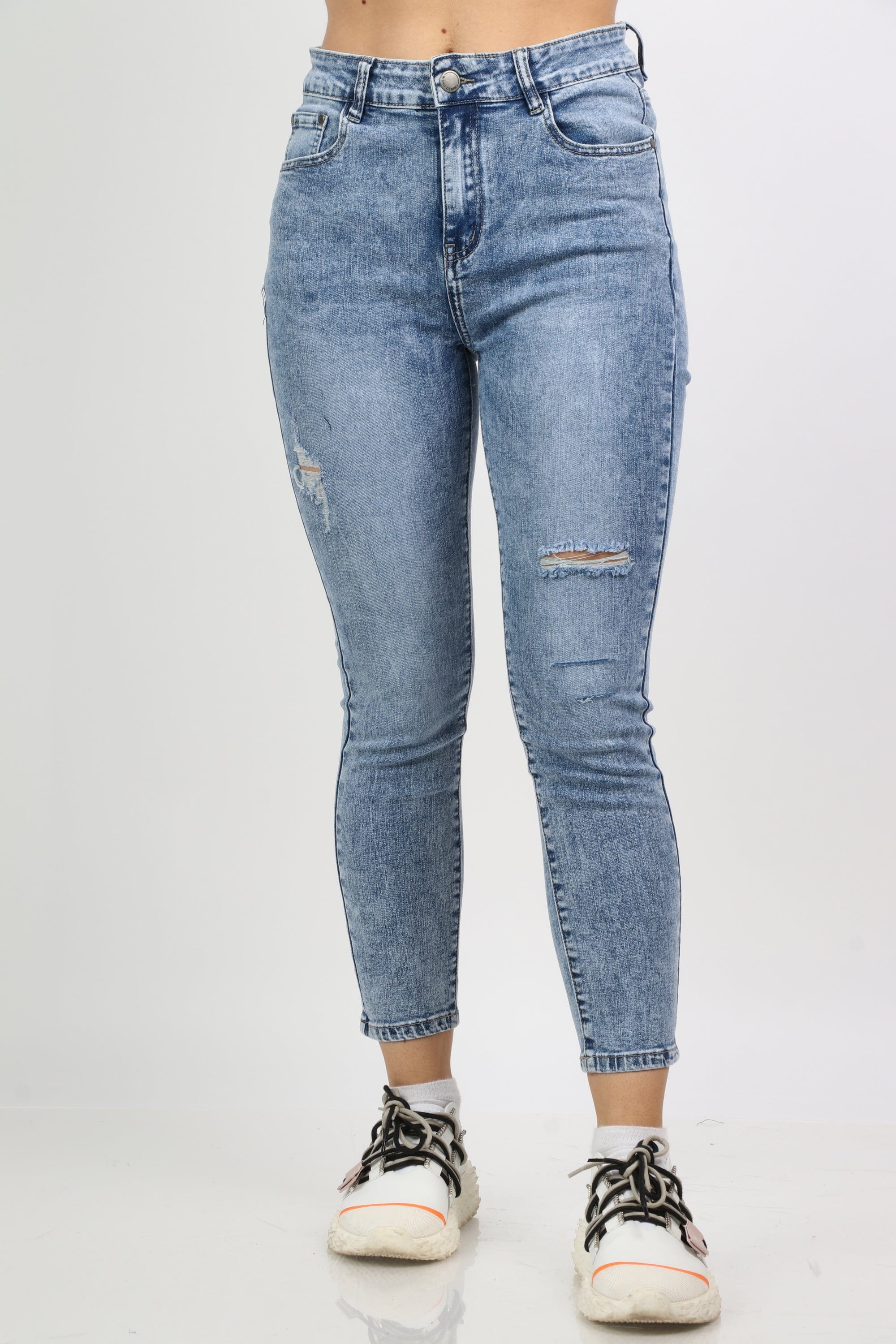 نتشي بنطلون جينز سكيني هاي ويست بسحاب وجيوب وزرار طويل نسائي