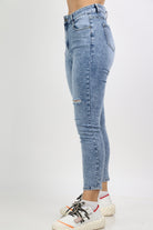 نتشي بنطلون جينز سكيني هاي ويست بسحاب وجيوب وزرار طويل نسائي