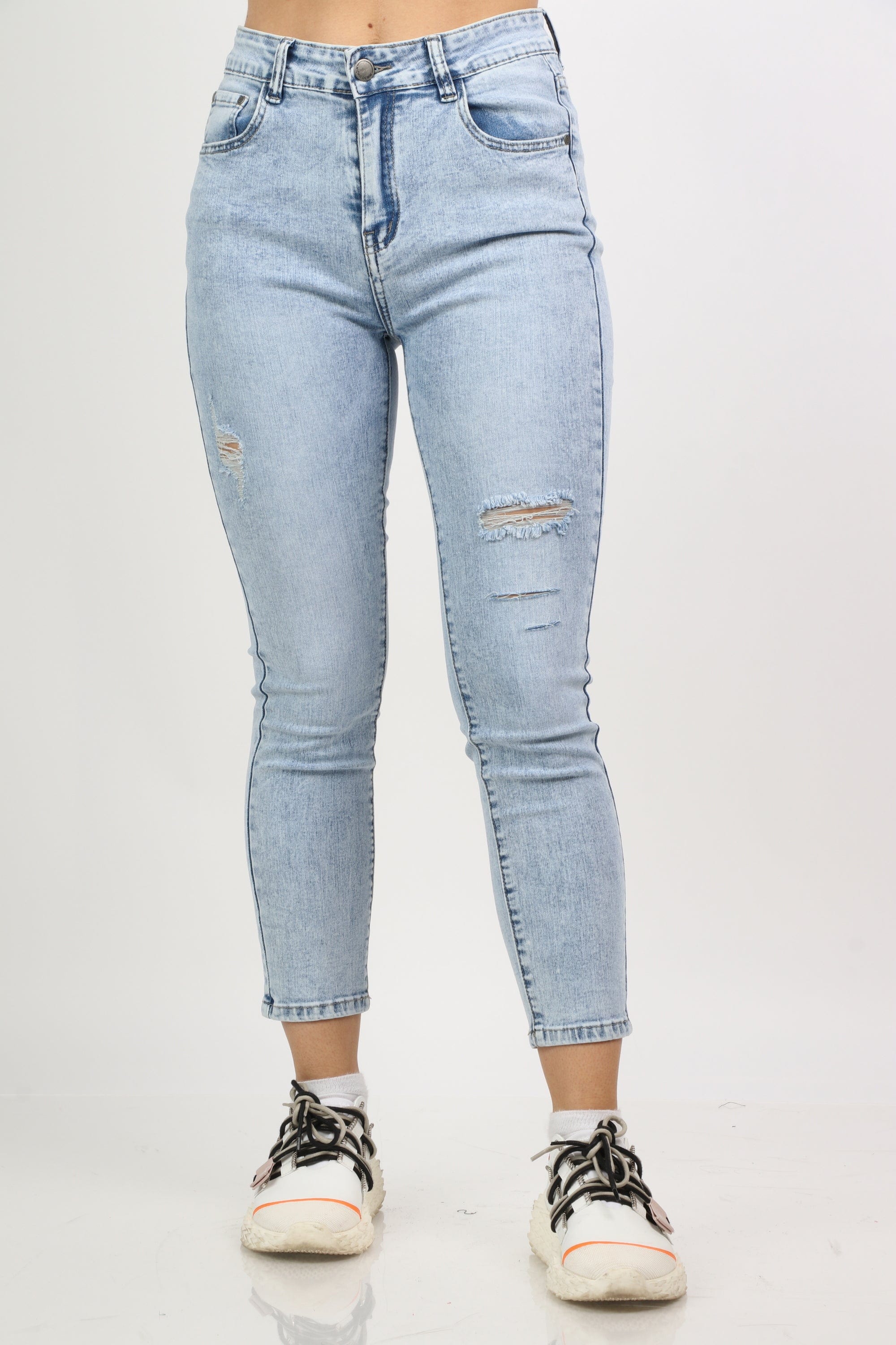 نتشي بنطلون جينز سكيني هاي ويست بسحاب وجيوب وزرار طويل نسائي