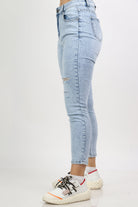 نتشي بنطلون جينز سكيني هاي ويست بسحاب وجيوب وزرار طويل نسائي