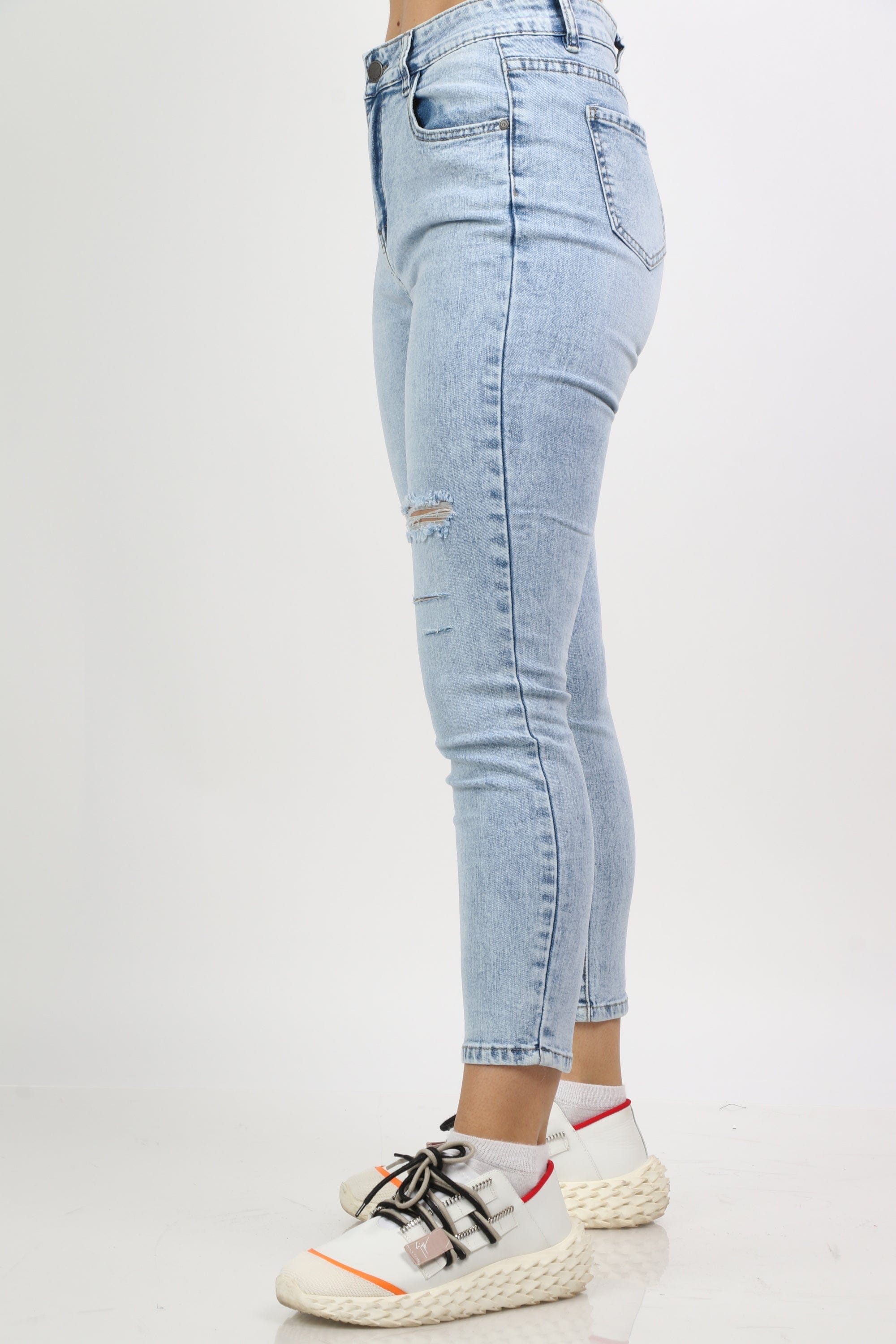 نتشي بنطلون جينز سكيني هاي ويست بسحاب وجيوب وزرار طويل نسائي