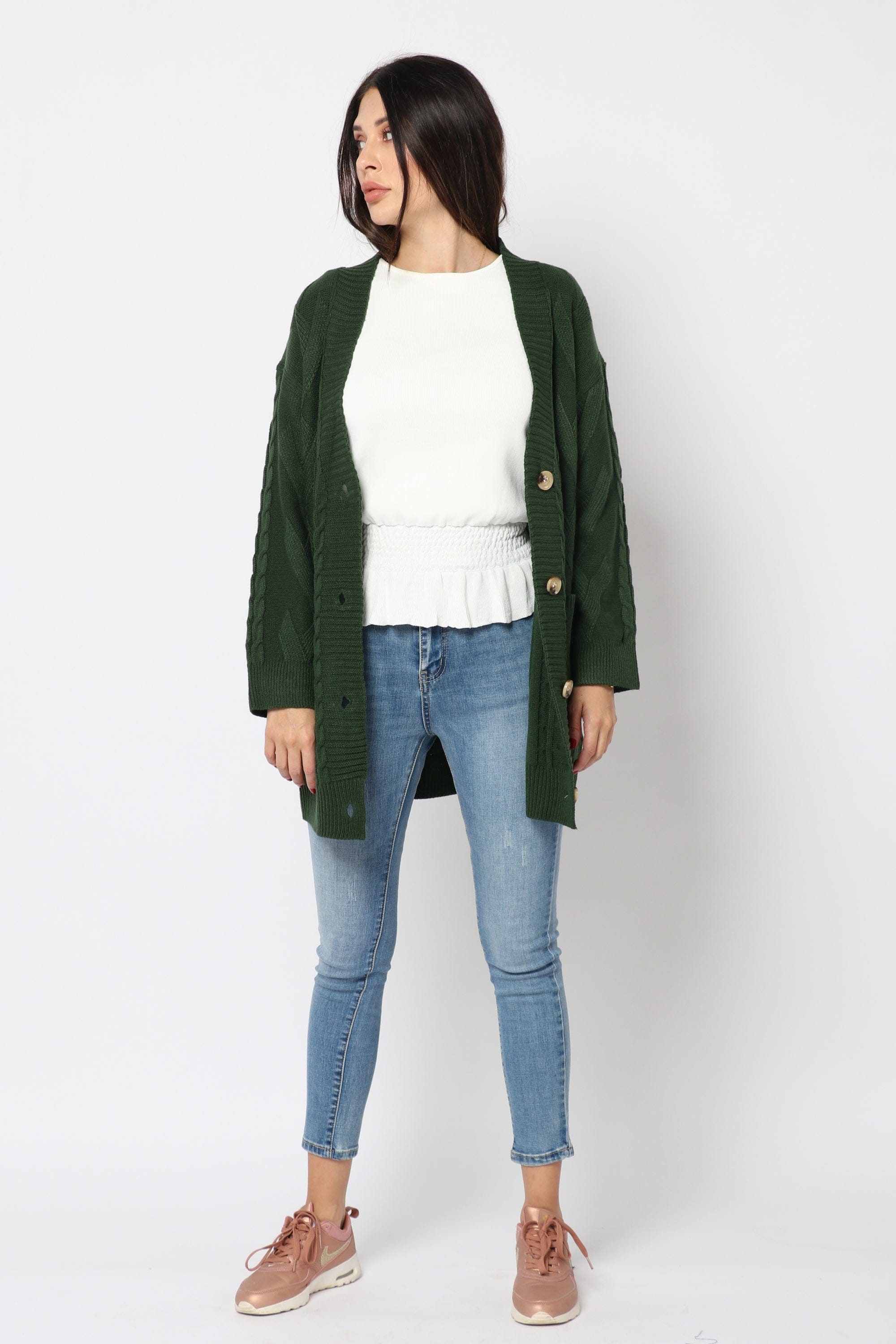 نتشي كارديجان صوف بأزرار أمامية بأكمام طويلة