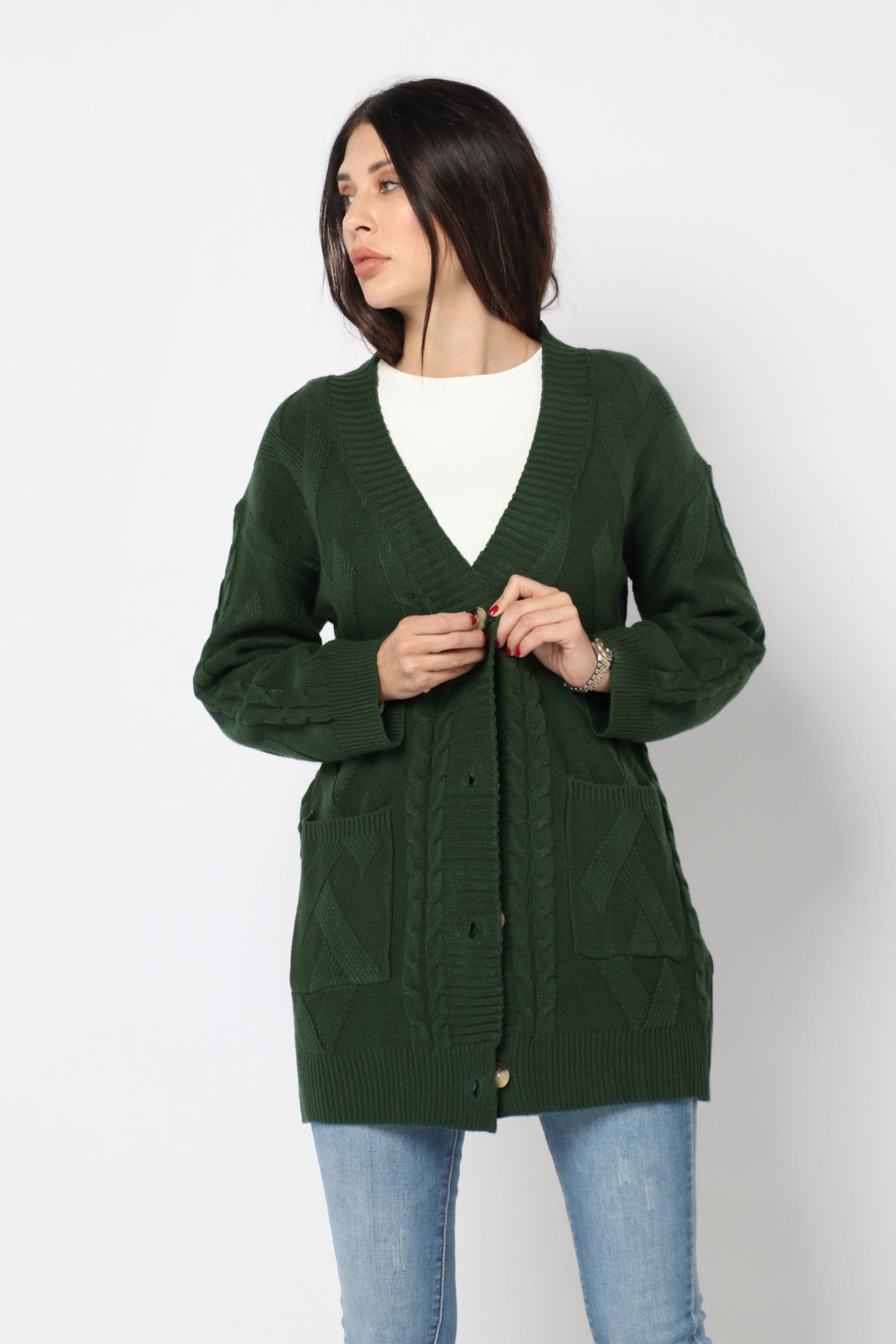 نتشي كارديجان صوف بأزرار أمامية بأكمام طويلة