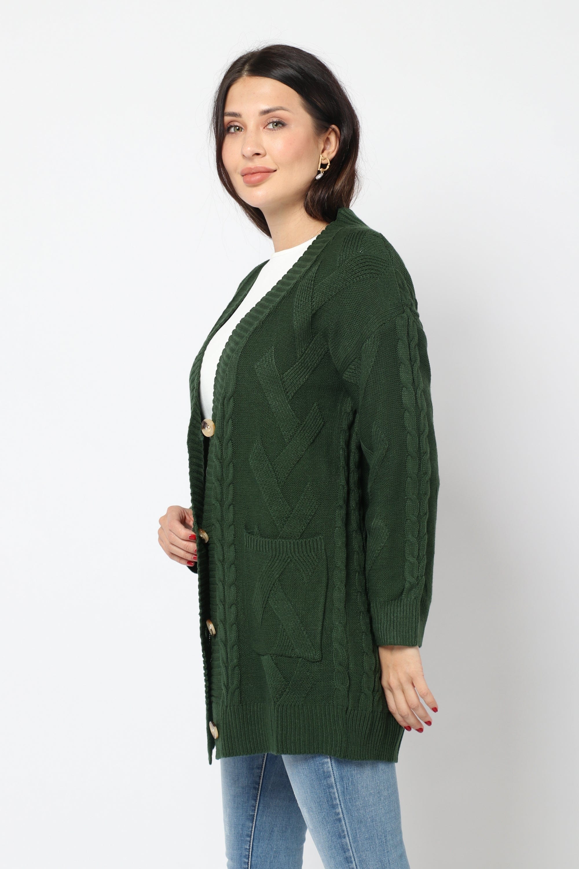 نتشي كارديجان صوف بأزرار أمامية بأكمام طويلة