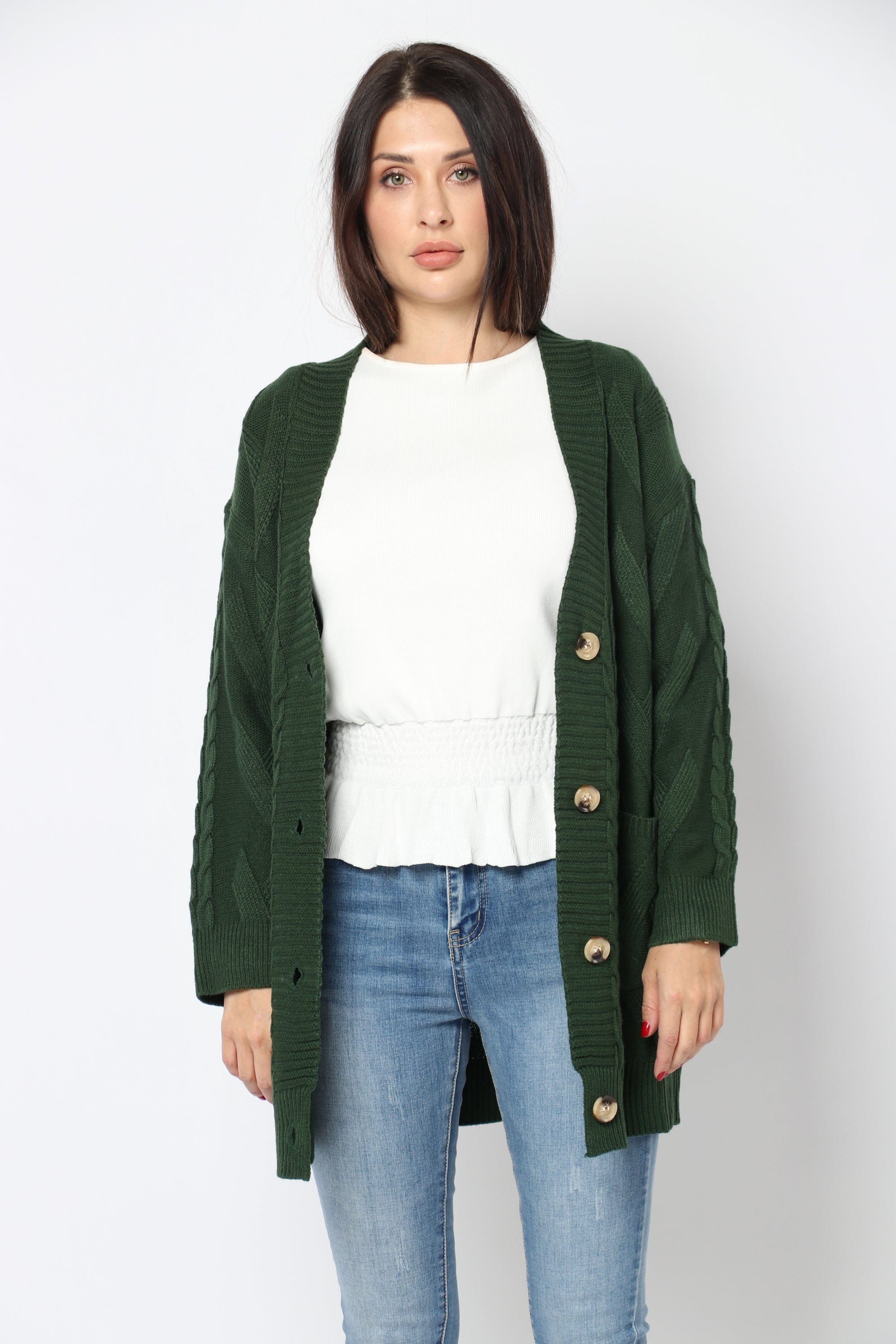 نتشي كارديجان صوف بأزرار أمامية بأكمام طويلة