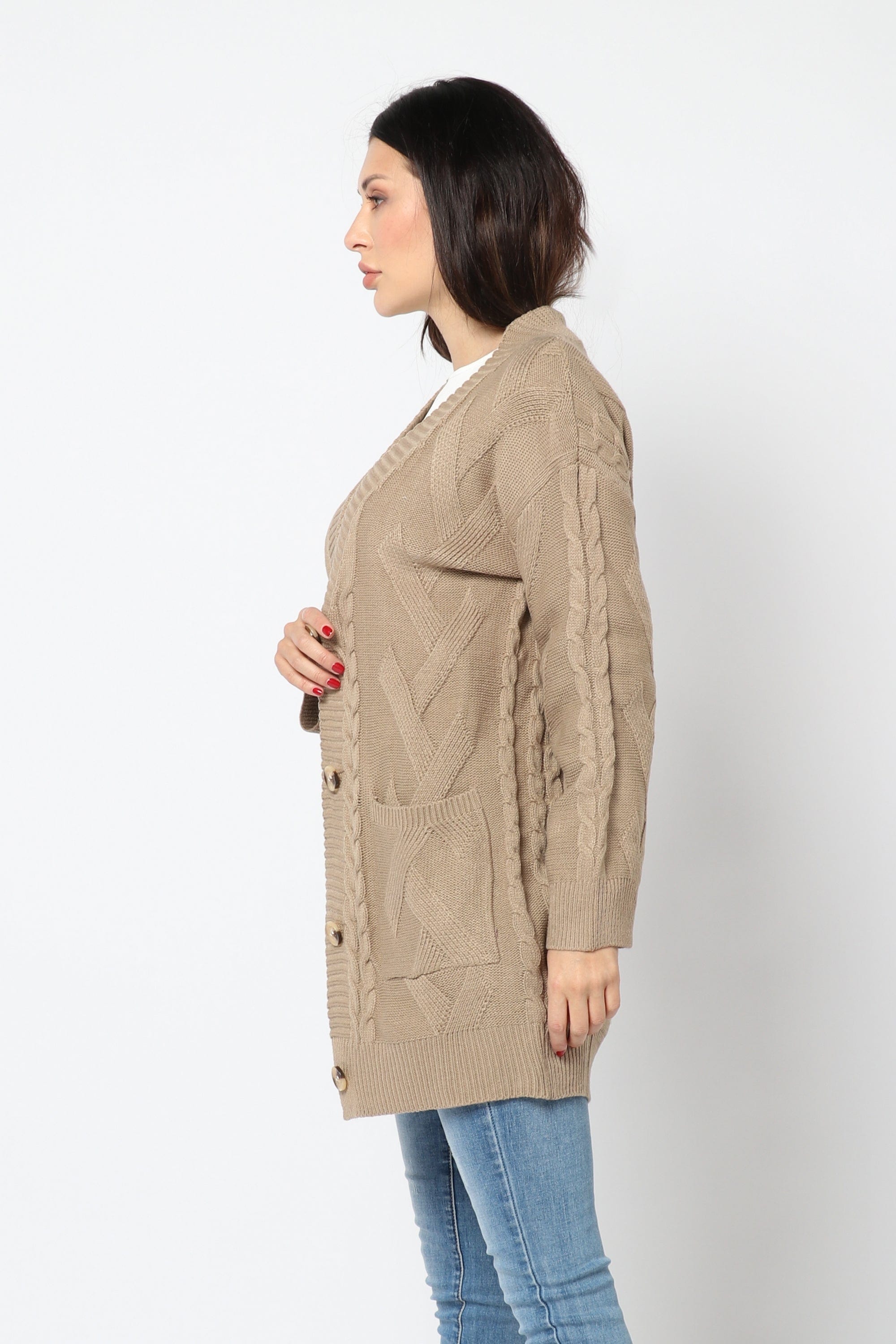 نتشي كارديجان صوف بأزرار أمامية بأكمام طويلة