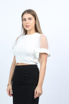 نتشي بلوزة نص بطن سادة بأكمام شيفون شفافة واسعة نسائي